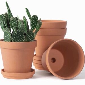 6 Inch Terracotta & Clay Pots for Plant with Saucer - 4 Pack Medium Terra Cotta